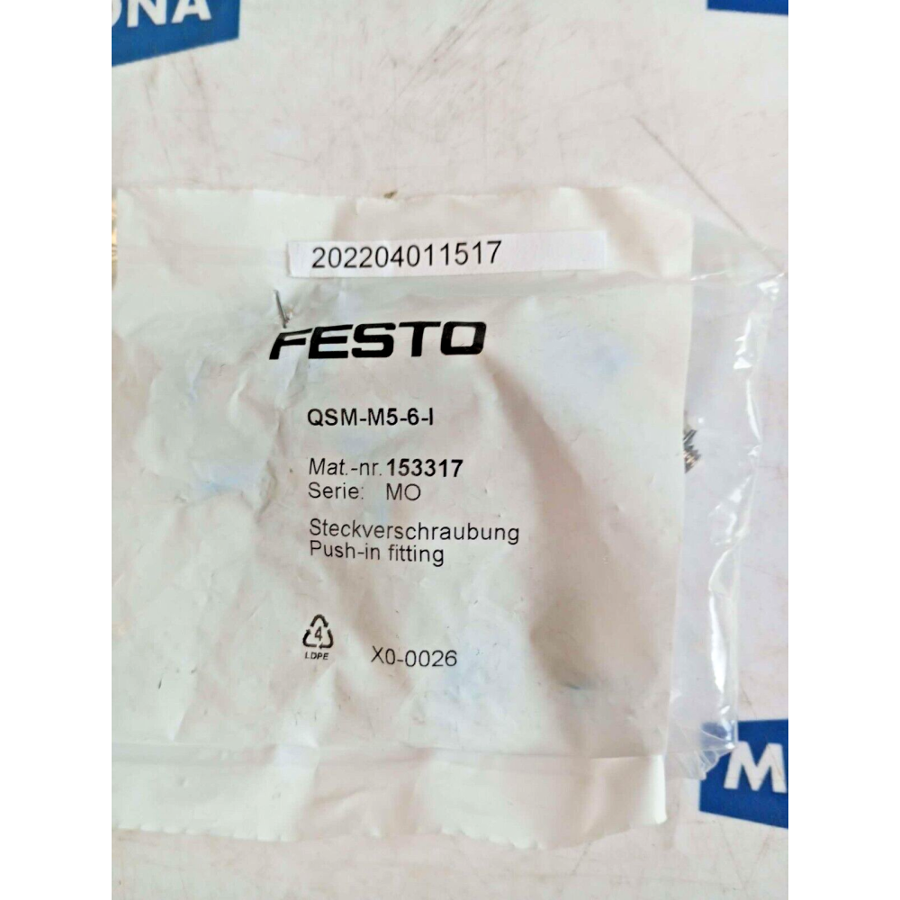 FESTO QSM M5 6 I PUSH IN FITTING 153317 QSM-M5-6-I  price for 10 psc