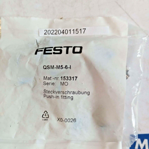 FESTO QSM M5 6 I PUSH IN FITTING 153317 QSM-M5-6-I price for 10 psc FESTO QSM M5 6 I PUSH IN FITTING 153317 QSM-M5-6-I price for 10 psc