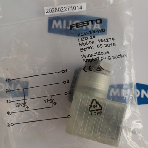 FESTO 164274 ANGLED PLUG SOCKET  PEV 1/4 WD LED 24
