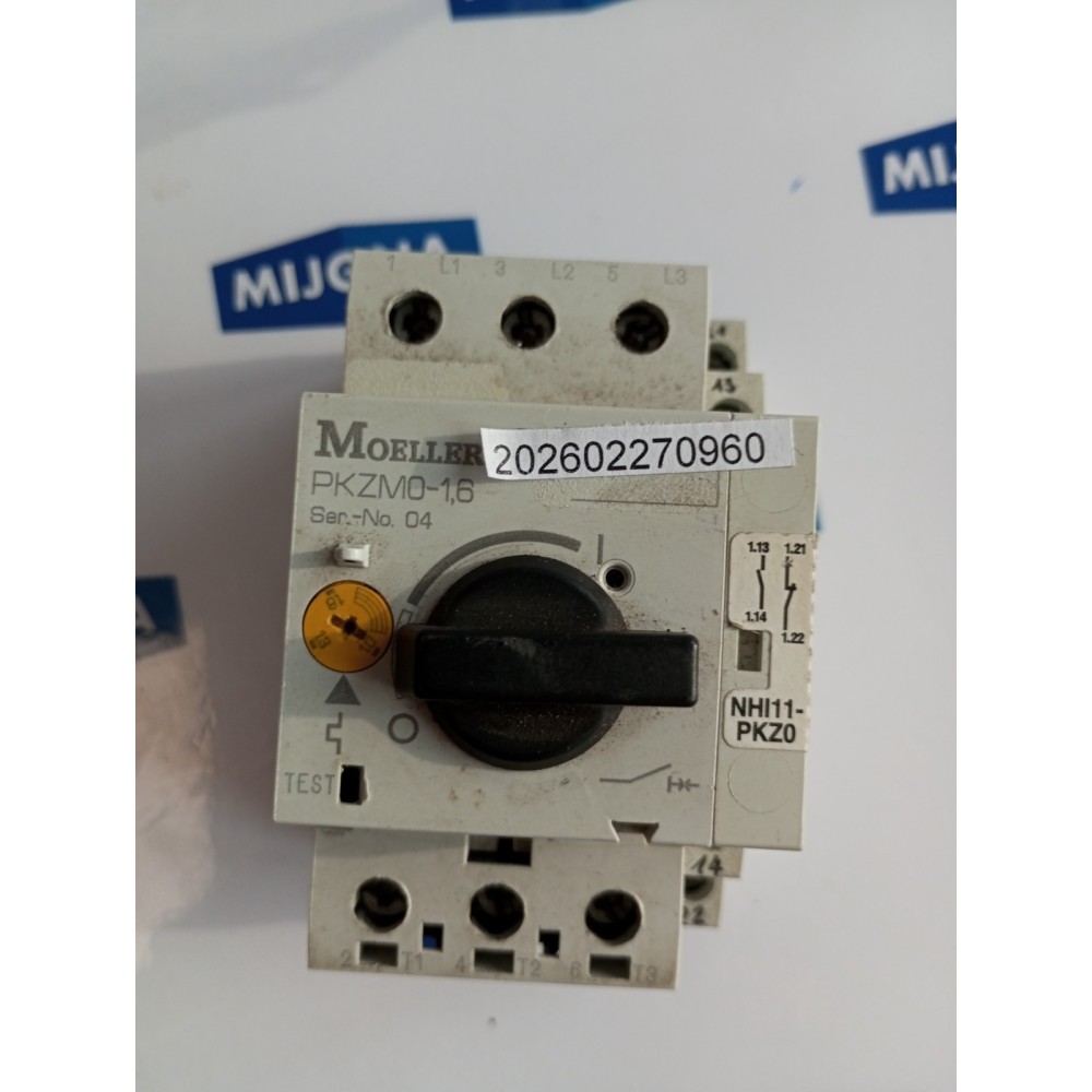 MOELLER PKZM0 1,6 MOTORSCHUTZSCHALTER 50 60HZ 6000V AUXILIARY SWITCH NHI11 PKZ0 MOELLER PKZM0 1,6 MOTORSCHUTZSCHALTER 50 60HZ 6000V AUXILIARY SWITCH NHI11 PKZ0