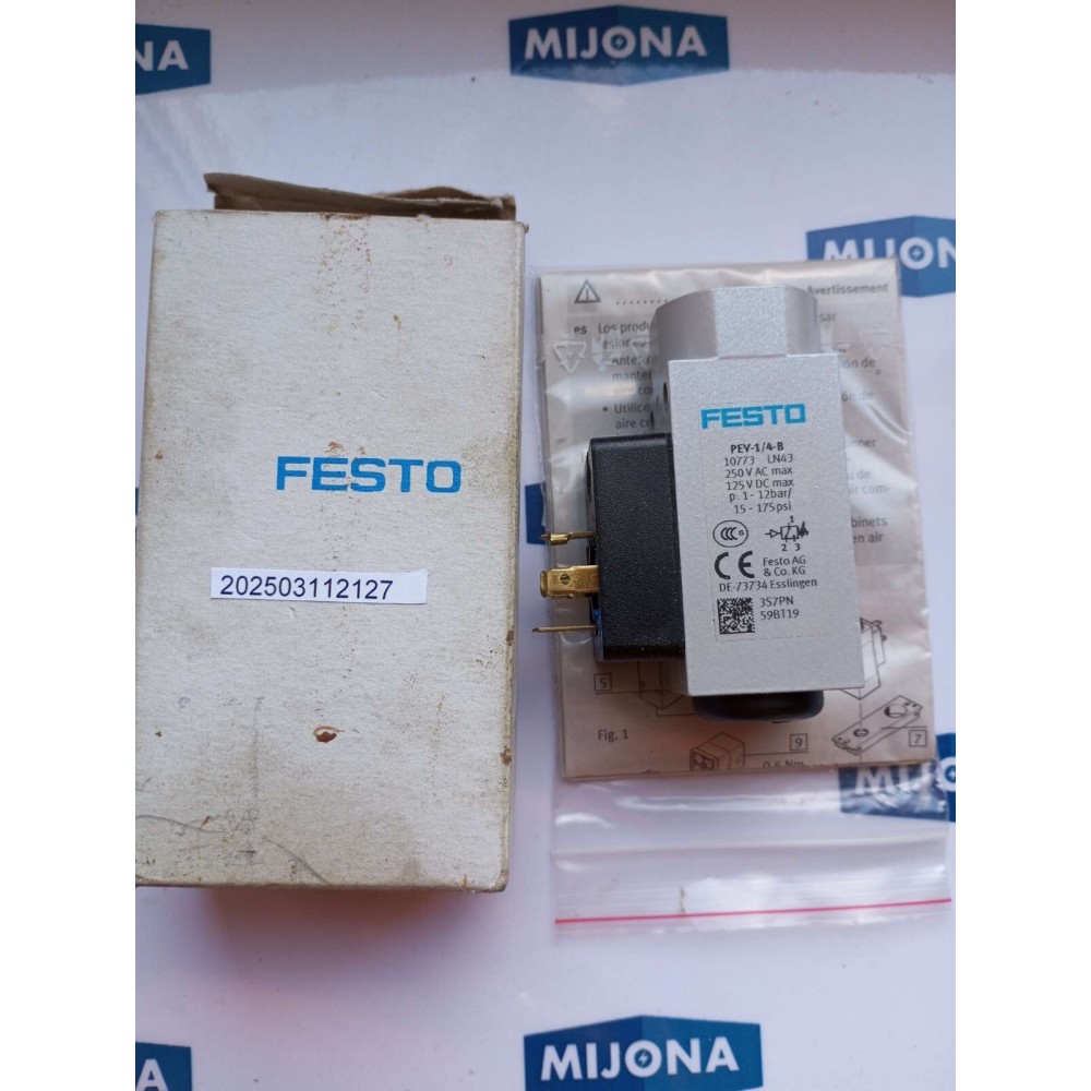FESTO 10773 PEV 1/4-B 250VAC 125VDC 1-12BAR 15-175PSI NEW OLD STOCK
