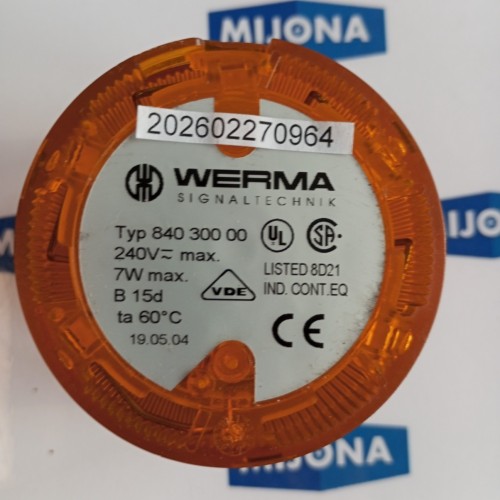 WERMA TYP 840 300 00 240V 7W B15d ORANGE