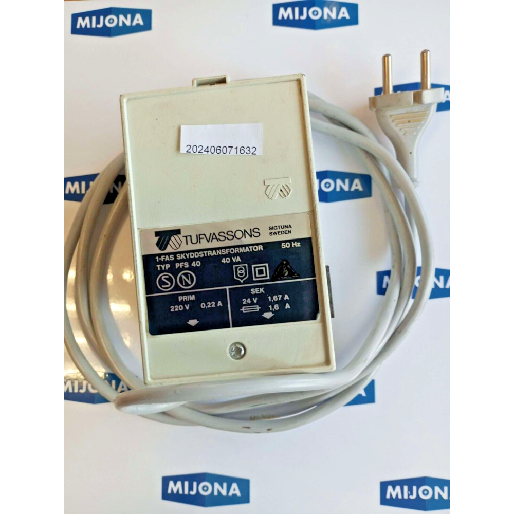 Tufvassons Typ: PFS 40  1 FAS SKYDDSTRANSFORMATOR 50HZ 40VA 220V 0,22A 24V 1,67A
