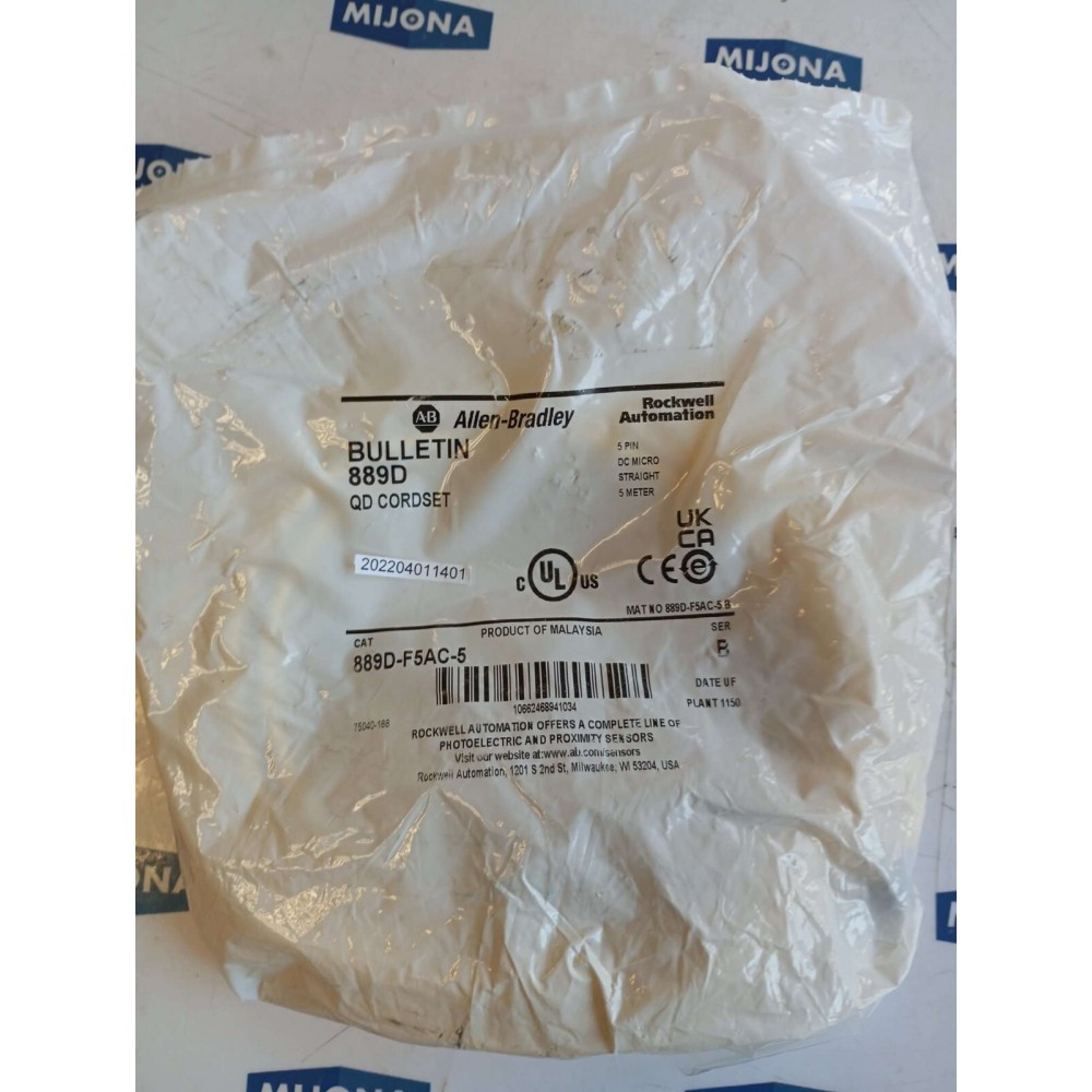 Allen Bradley 889D QD CORDSET 5PIN DC MICRO STRAIGHT 5M 889D F5AC 5