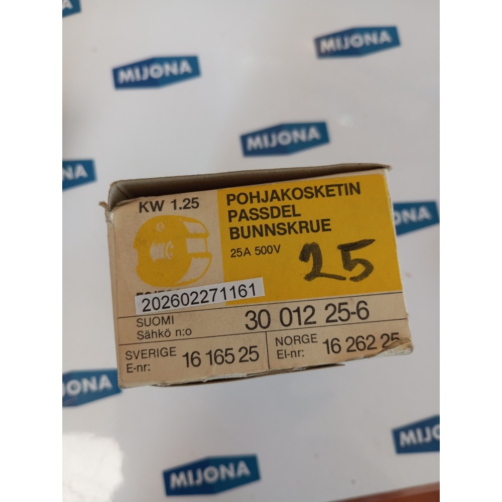 ENSTO KW 1.25 25A 500V PASSDEL BUNNSKRUE Price for 67PSC 30 012 25 6new old stok ENSTO KW 1.25 25A 500V PASSDEL BUNNSKRUE Price for 67PSC 30 012 25 6new old stok