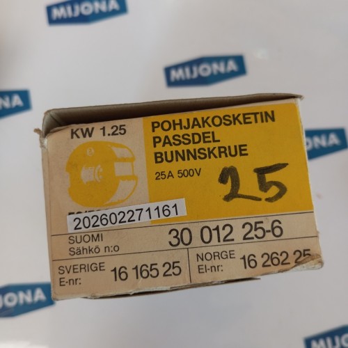 ENSTO KW 1.25 25A 500V PASSDEL BUNNSKRUE Price for 67PSC 30 012 25 6new old stok
