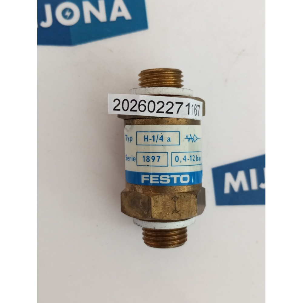 FESTO 1897 H-1/4 a 0,4-12BAR PNUEMATIC CHECK CONTROL VALVE NEW OLD STOCK FESTO 1897 H-1/4 a 0,4-12BAR PNUEMATIC CHECK CONTROL VALVE NEW OLD STOCK