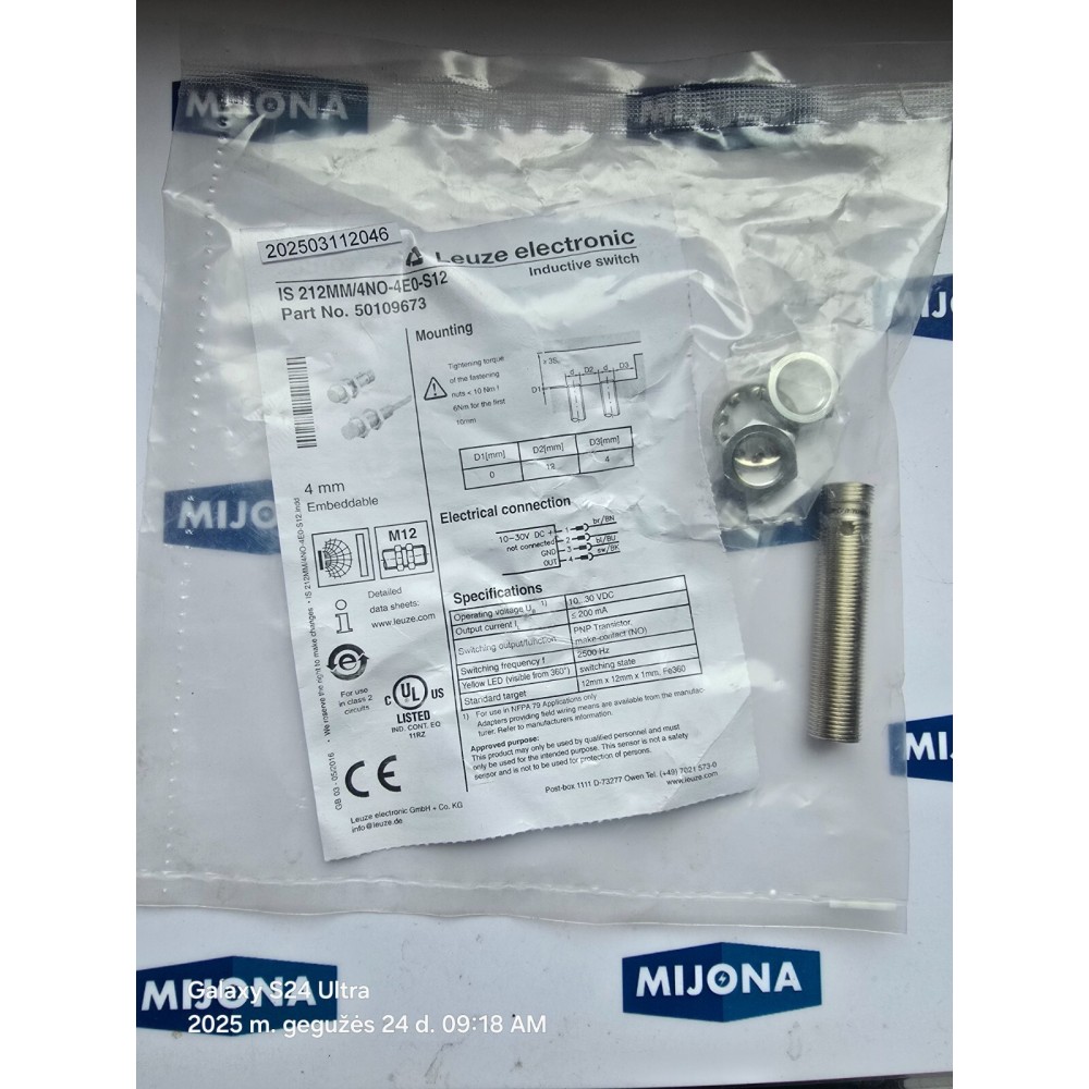 Leuze IS 212MM 4NO 4E0 S12 INDUCTIVE SWITCH 4mm M12 50109673