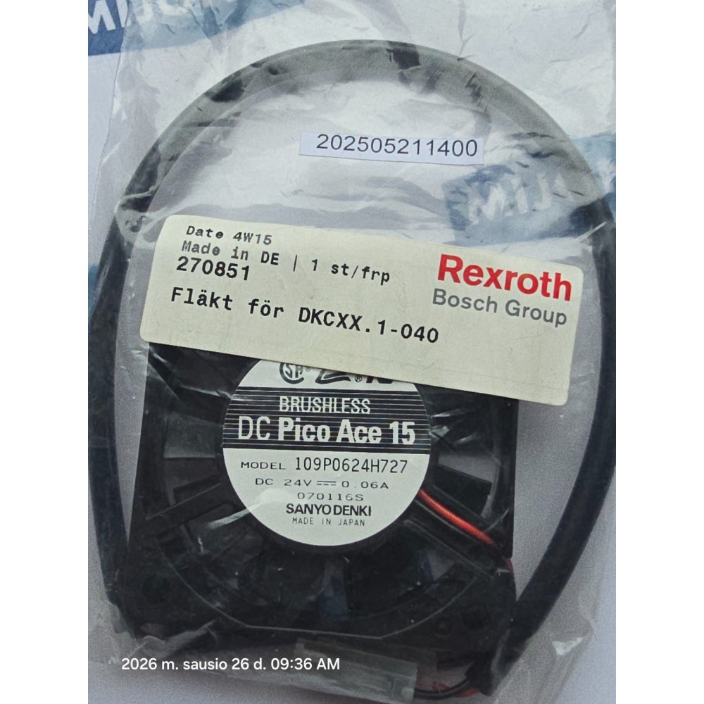 SANYO DENKI DC PICO ACE 15 109P0624H727 DC 24V 0,06A REXROTH 270851 NEW STOCK SANYO DENKI DC PICO ACE 15 109P0624H727 DC 24V 0,06A REXROTH 270851 NEW STOCK