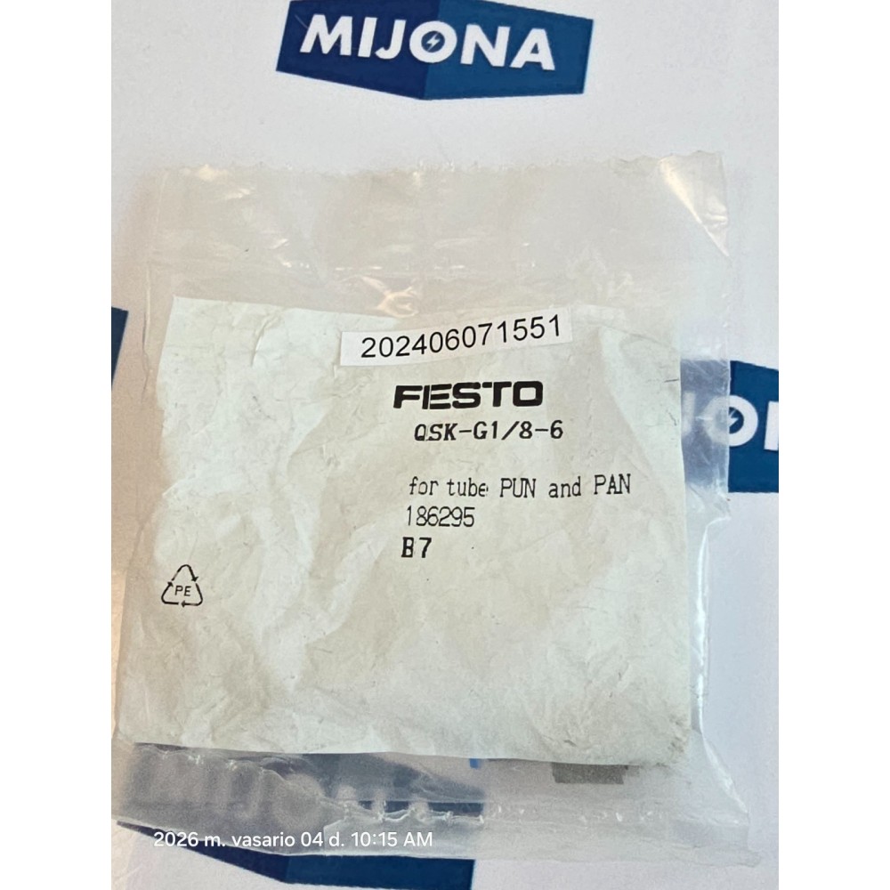 Festo QSK-G1/8-6 186295 FOR TUBE PUN AND PAN