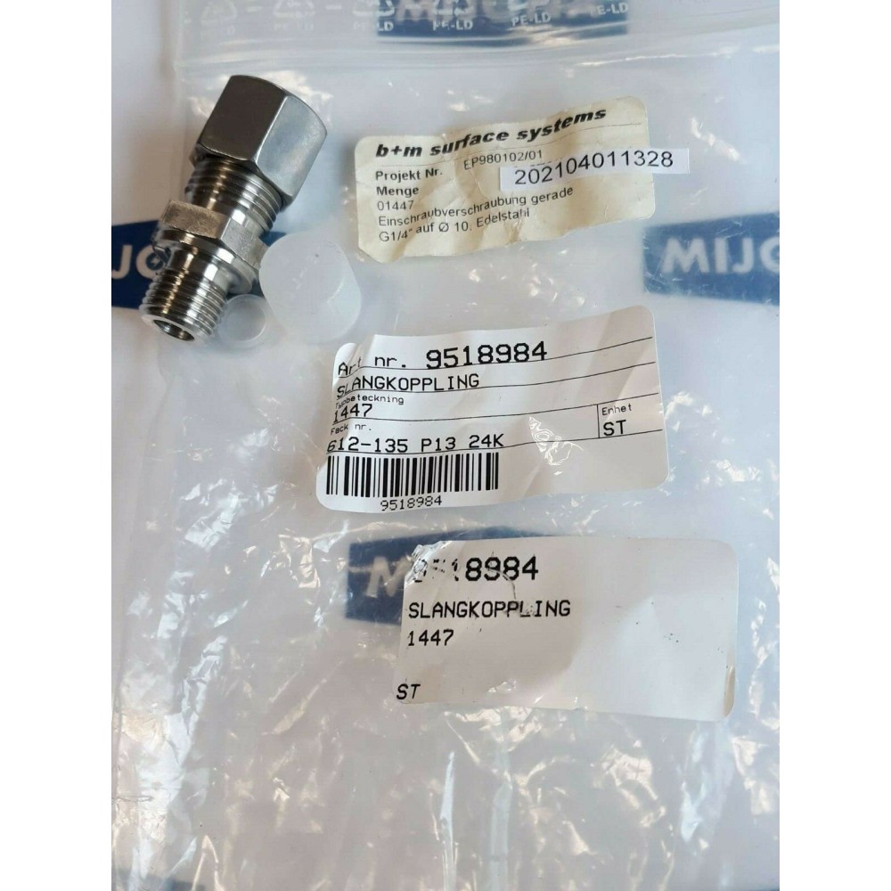 b+m surface systems 01447 Hose Coupling 1447 G1/4 Ø10 71VU 10L new old stock b+m surface systems 01447 Hose Coupling 1447 G1/4 Ø10 71VU 10L new old stock