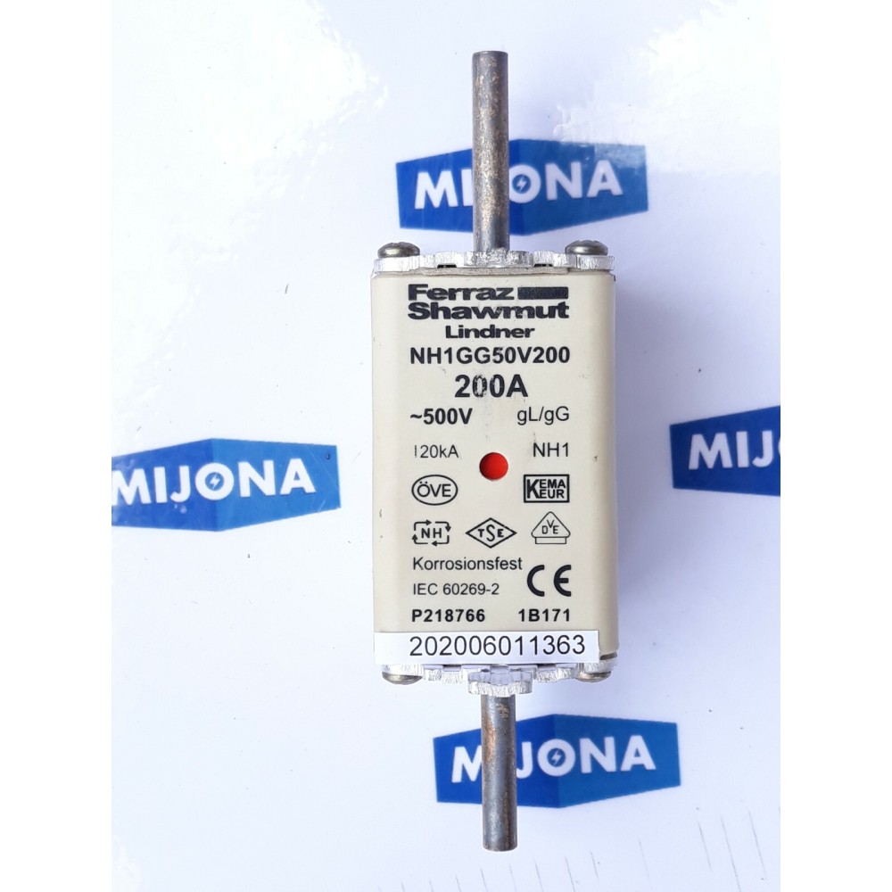 FERRAZ SHAWMUT LINDER NH1GG50V200 200A 500V 120kA NH1 IEC 60269 2NEW OLD STOCK)