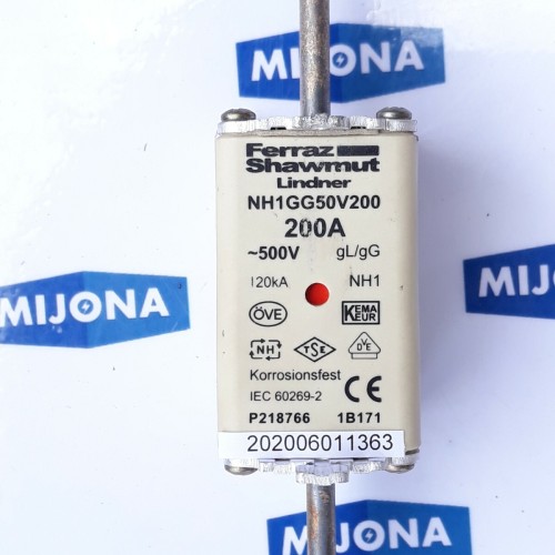 FERRAZ SHAWMUT LINDER NH1GG50V200 200A 500V 120kA NH1 IEC 60269 2NEW OLD STOCK)