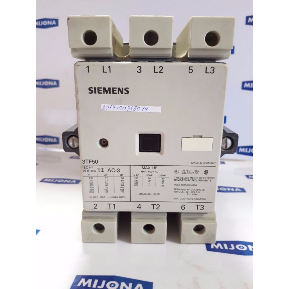 Siemens 3TF5022-0AM0 150A 600V AC