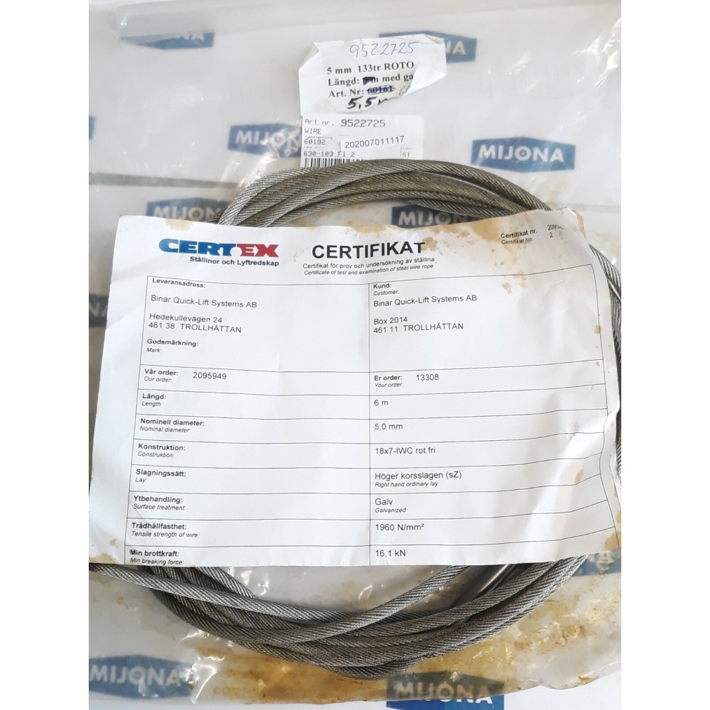CERTEX 60192 L=65M WIRE WITH FORK END 5mm (new old stock)