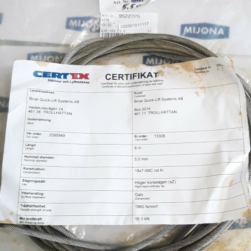 CERTEX 60192 L=65M WIRE WITH FORK END 5mm (new old stock)