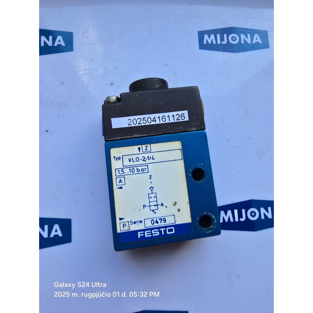 Festo VLO 2 1 4  pneumatic valve 1.5 10BAR 0479  VLO-2-1/4