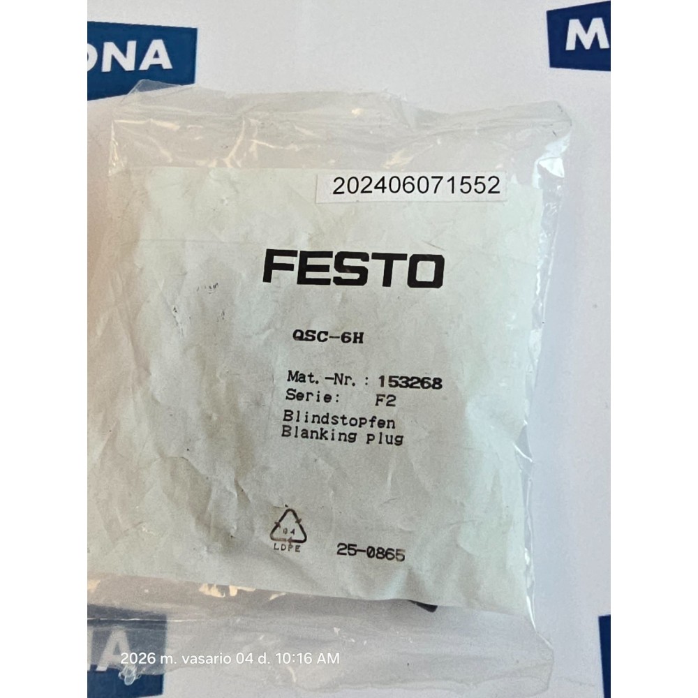 Festo QSC-6H BLANKING PLUG 153268 PRICE FOR PACKUNG