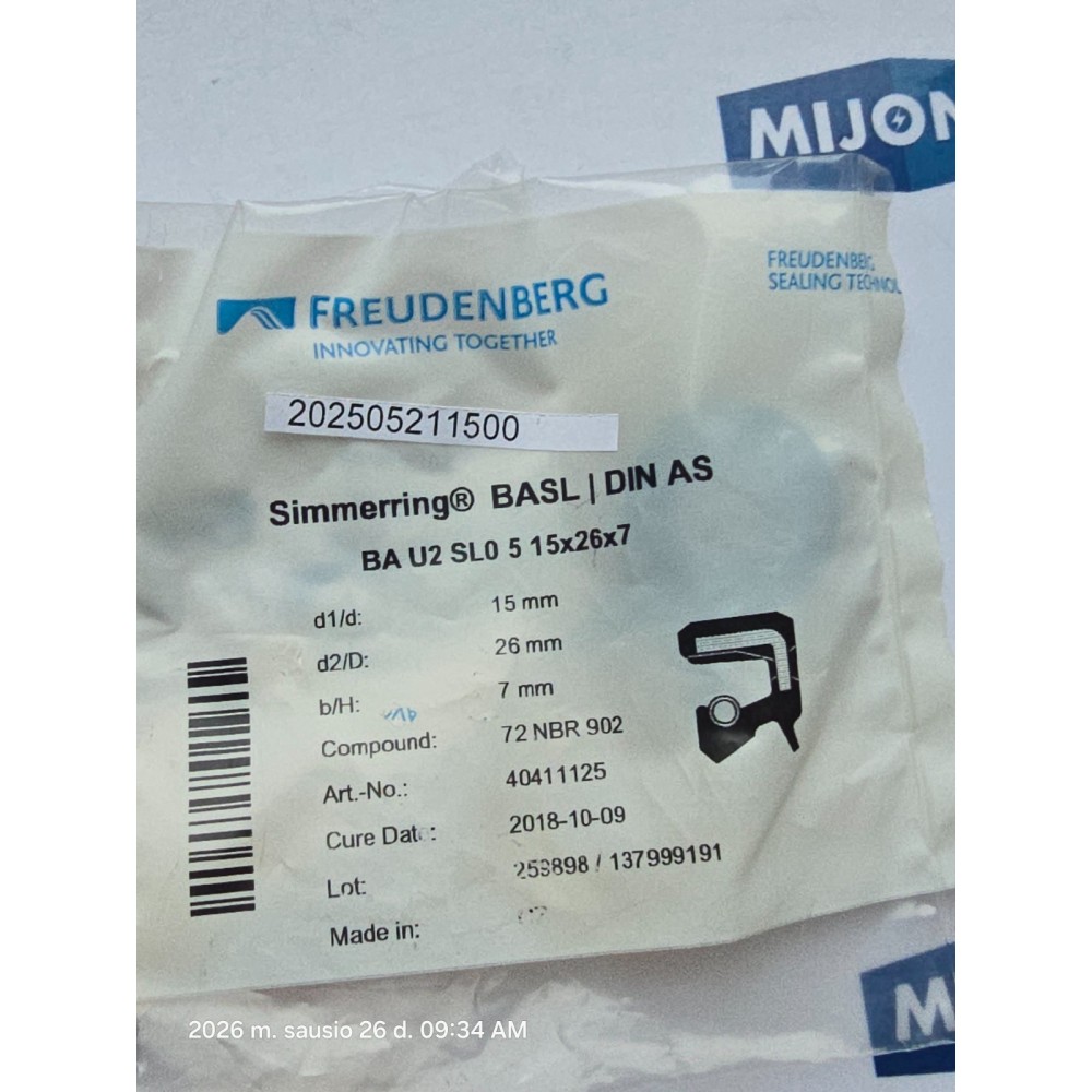 FREUDENBERG BASL DIN AS BA U2 SL0 5 15X26X7 72 NBR 902  (New old stock)