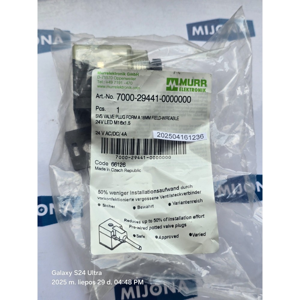 Murr Elektronik 7000 29441 0000000 SVS VALVE PLUG FORMA A 18MM 24 LED Murr Elektronik 7000 29441 0000000 SVS VALVE PLUG FORMA A 18MM 24 LED