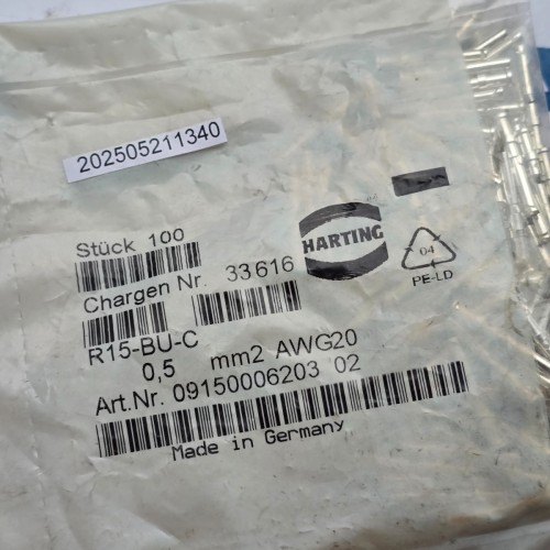 Preis pro 100 Stück Harting R15 BU C 0,5 MM2 AWG 20 R15-BU-C (new old stock) Preis pro 100 Stück Harting R15 BU C 0,5 MM2 AWG 20 R15-BU-C (new old stock)
