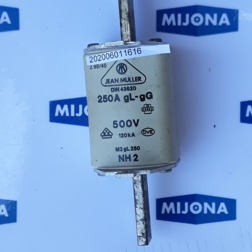 JEAN MÜLLER DIN43620 250A gL 500V 120kA M2gL250 NH2 2.90/40 (New old stock)