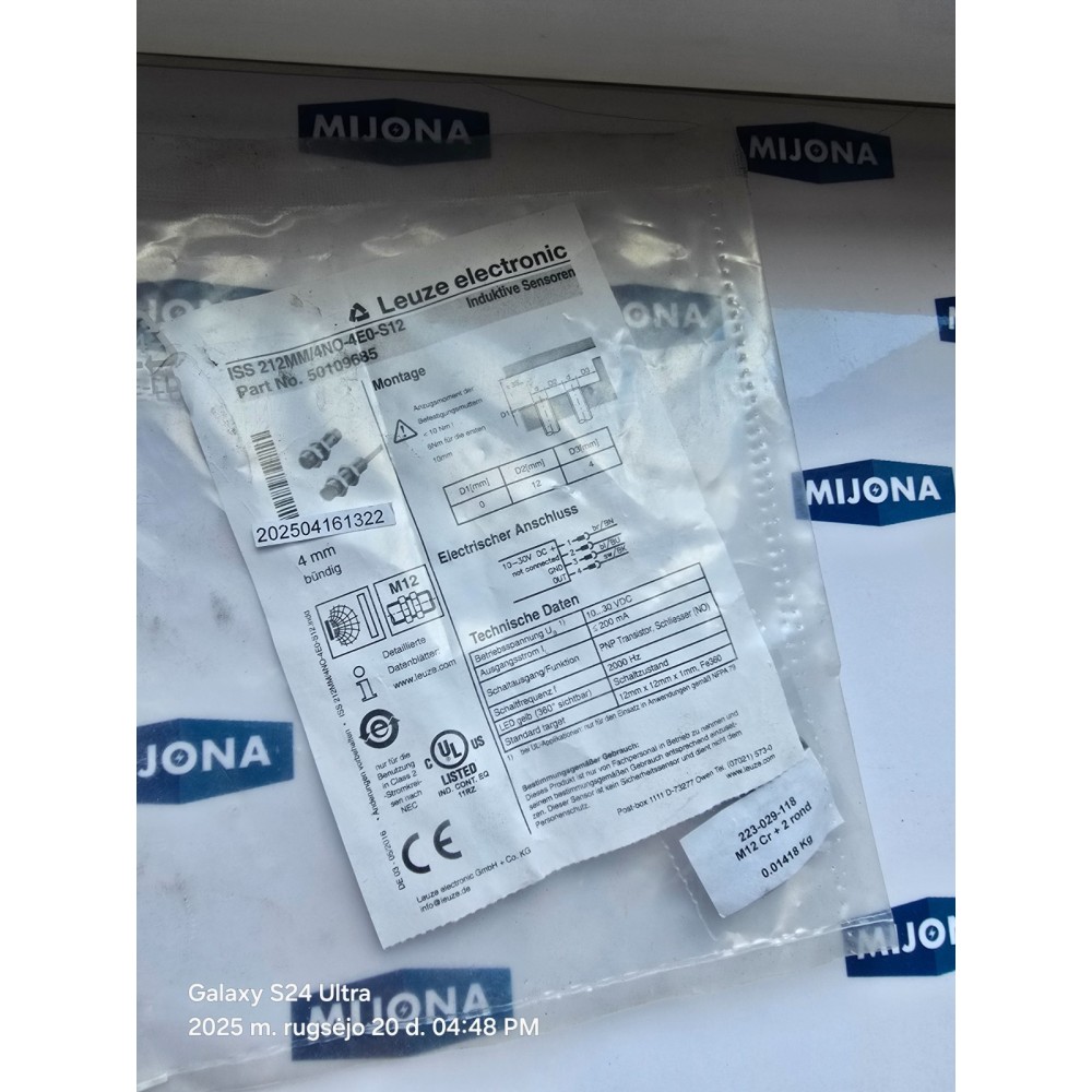 Leuze ISS 212MM 4NO 4E0 S12 4mm M12 INDUCTIVE SWITCH  50109685