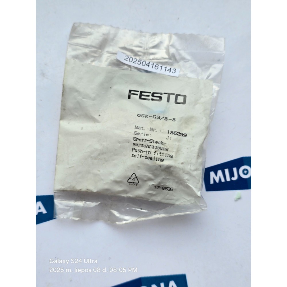 Festo QSK-G3/8-8 186299 PUSH IN FITTING SELF SEALING