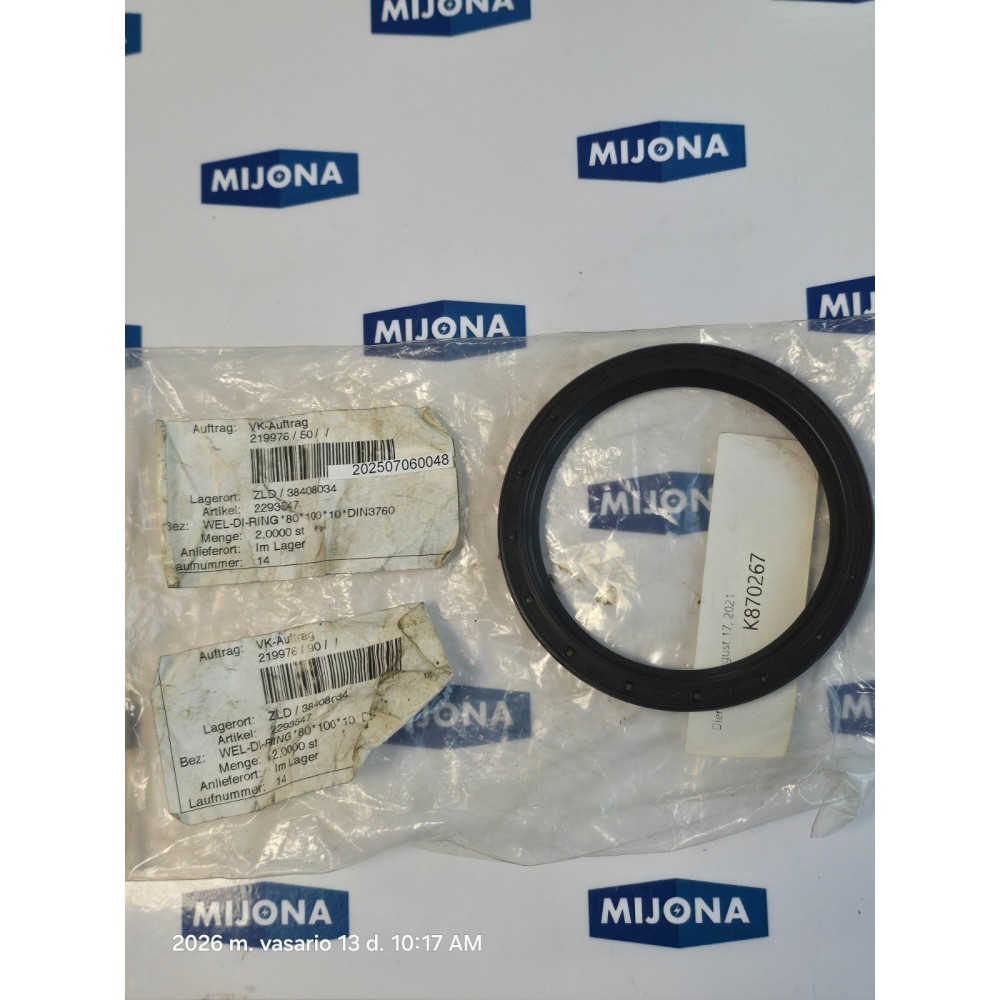 NBR OIL SEAL BA UM5  X7 WEL-DI-RING 80X100X10 ZLD 38408034 NEW OLD STOCK