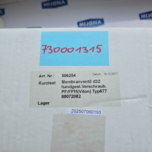 GEMU 506254 677 25D 771 40 MEMBRANVENTIL d32 HANDGESTEURT GEMÜ NEW OLD STOCK