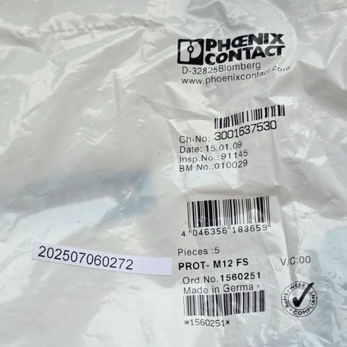 Phoenix Contact PROT M12 FS 1560252 PRICE FOR 5 PSC Phoenix Contact PROT M12 FS 1560252 PRICE FOR 5 PSC