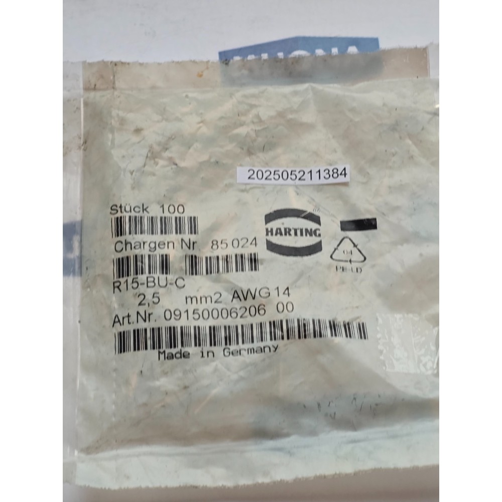 Preis pro 98 Stück Harting R15 BU C 2,5 MM2 AWG 14 R15-BU-C (new old stock) Preis pro 98 Stück Harting R15 BU C 2,5 MM2 AWG 14 R15-BU-C (new old stock)