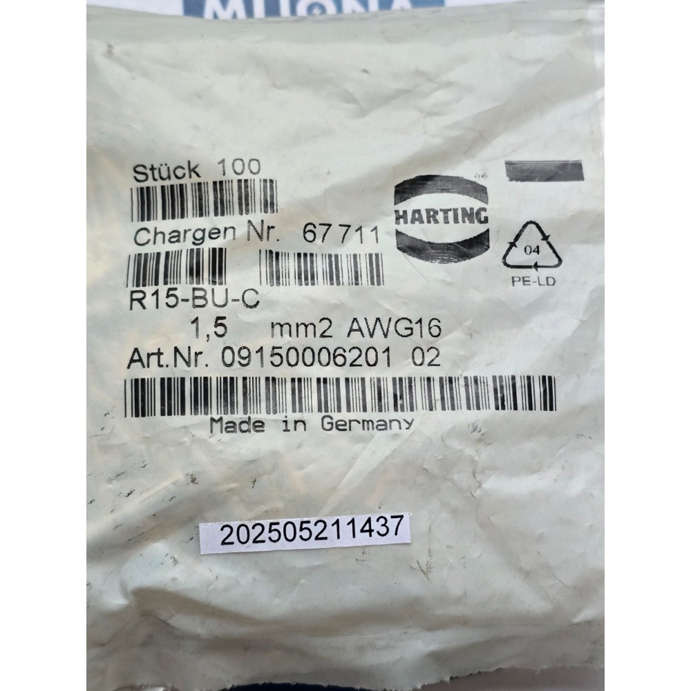 Preis pro 100 Stück Harting R15 BU C 1,5 MM2 AWG 16 R15-BU-C (new old stock)