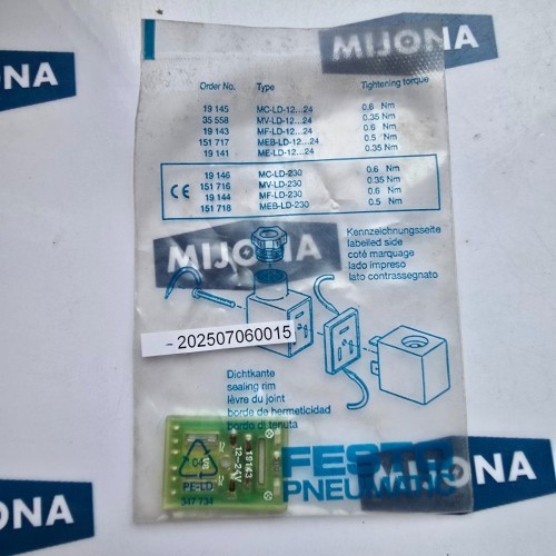 Festo PNEUMATIC 19143 12-24V  MF LD 12 24 0,6Nm sealing rim