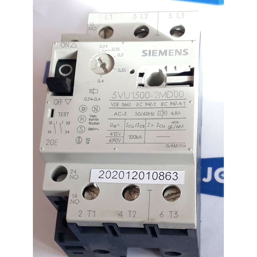 SIEMENS 3VU1300 2MD00 Starter Protector Circuit Breaker 50 60Hz 0.24-0.4