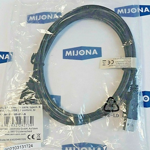 ASSMANN ELECTRONIC USB 2.0 connection cable type A B M M 1,8M P N AK 30010 018 S
