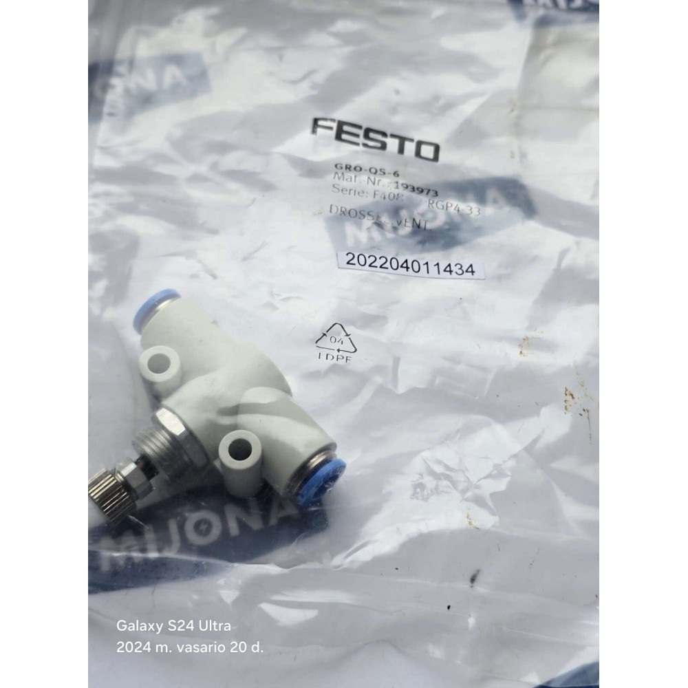 FESTO GRO QS 6 193973 GRO-QS-6 FLOW VALVE FESTO GRO QS 6 193973 GRO-QS-6 FLOW VALVE