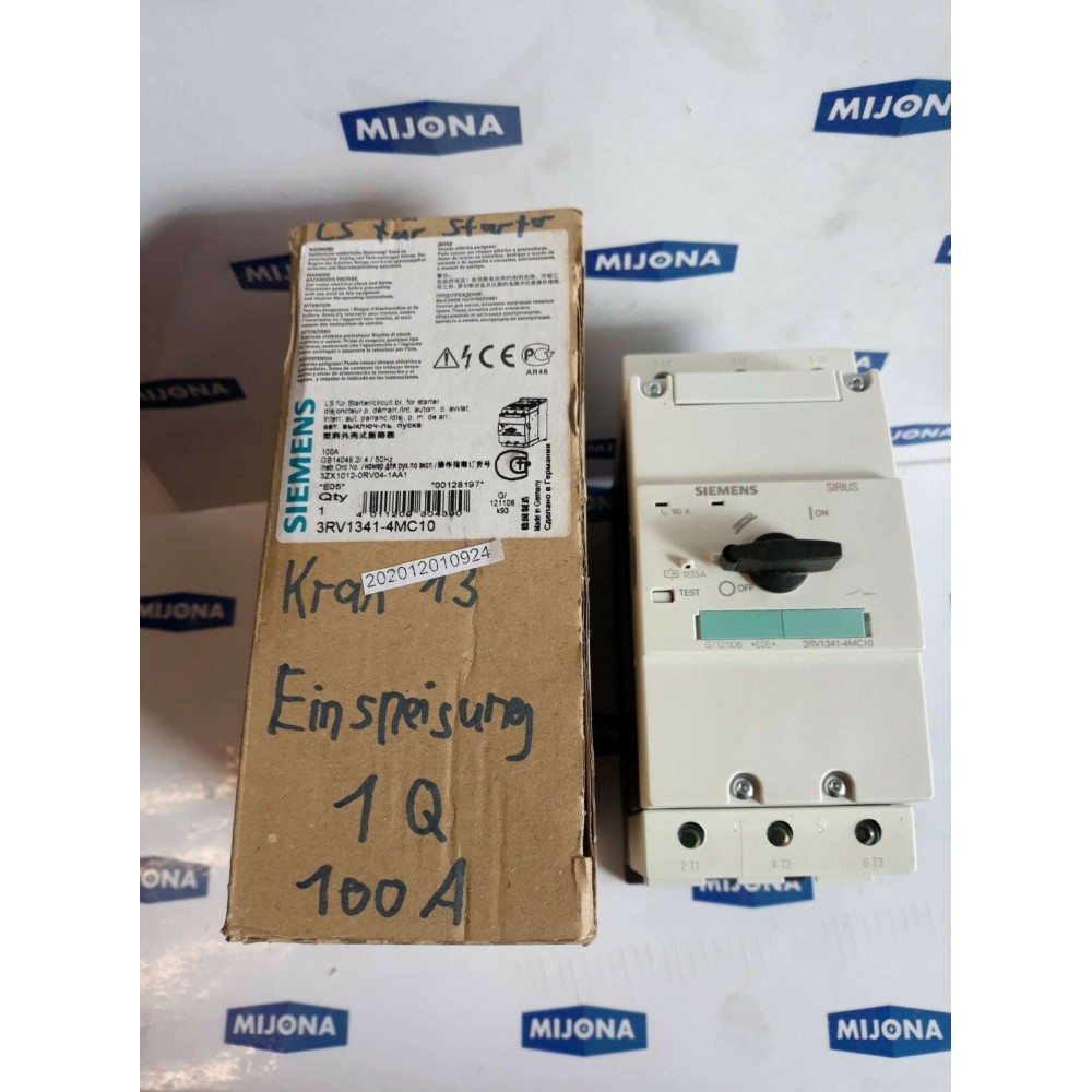 Siemens 3RV1341 4MC10 CIRQUIT BREAKER 100A 65KA 480V 10KA 600V