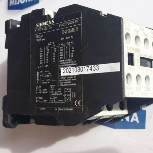 SIEMENS 3TF4322 0A CONTACTOR 2S+2O 2NO+2NC COIL 230V 50Hz 277V 60Hz 3TF4322-0A