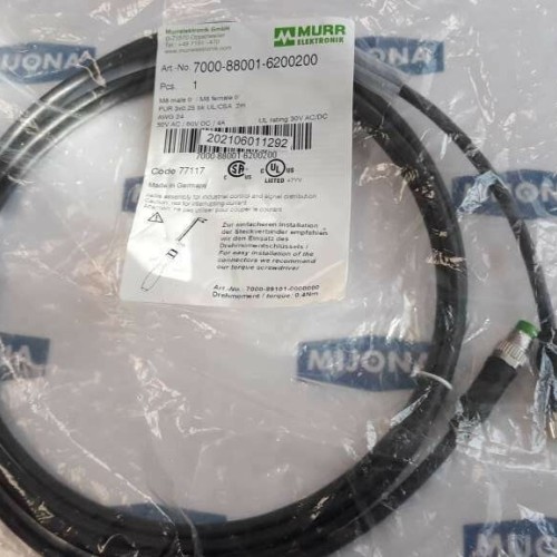 Murr Elektronik 7000 88001 6200200 M8 MALE M8 FEMALE cable 2m 50V AC 60V DC 4A Murr Elektronik 7000 88001 6200200 M8 MALE M8 FEMALE cable 2m 50V AC 60V DC 4A