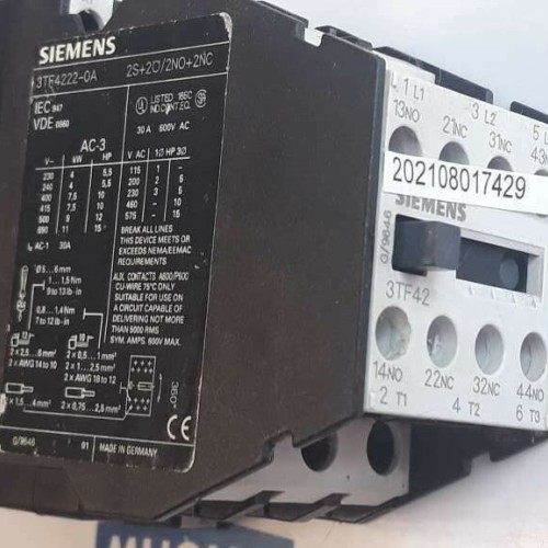 SIEMENS 3TF4222 0A 2S+2O 2NO+2NC CONTACTOR 3TF4222-0A COIL 2230 220V 50HZ SIEMENS 3TF4222 0A 2S+2O 2NO+2NC CONTACTOR 3TF4222-0A COIL 2230 220V 50HZ