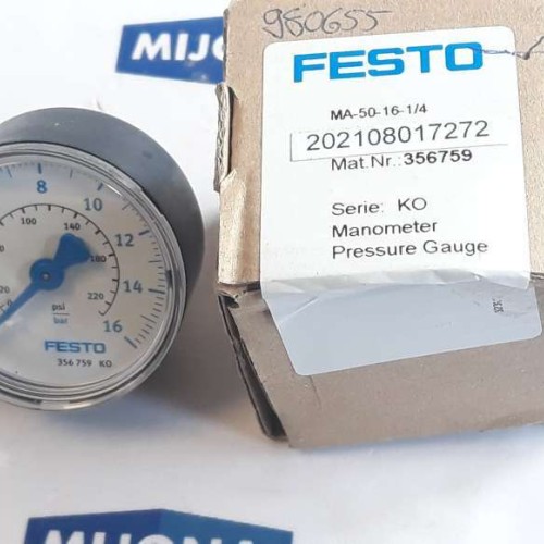 FESTO MA 50 16 1/4 356 759 356759 Pressure Gauge MANOMETER 0-220psi 0-16bar