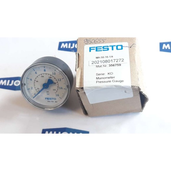 FESTO MA 50 16 1/4 356 759 356759 Pressure Gauge MANOMETER 0-220psi 0-16bar
