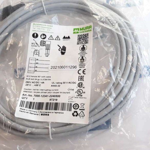 Murr Elektronik 7000 12341 2240500 M12 FEMALE 90°C cable 5m 250V AC DC 4A Murr Elektronik 7000 12341 2240500 M12 FEMALE 90°C cable 5m 250V AC DC 4A