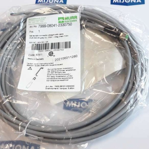 Murr Elektronik 7999 08041 2330750 M8 FEMALE STRAIGHT cable 7.5m 50V AC 60VDC 4A Murr Elektronik 7999 08041 2330750 M8 FEMALE STRAIGHT cable 7.5m 50V AC 60VDC 4A
