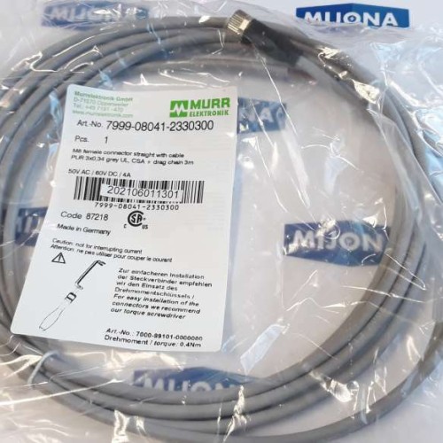 Murr Elektronik 7999 08041 2330300 M8 FEMALE STRAIGHT cable 3m 50V AC 60V DC 4A Murr Elektronik 7999 08041 2330300 M8 FEMALE STRAIGHT cable 3m 50V AC 60V DC 4A