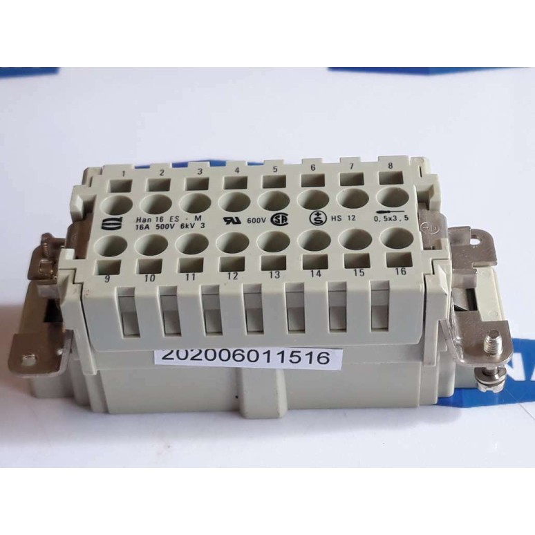 HARTING HAN 16 ES M 16A 500V 6KV HS 12 0.5X3.5 PC GF 20 CONNECTOR NEW OLD STOCK