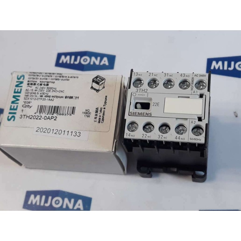 Siemens 3TH2022-0AP2 CONTACTOR RELAY AC 240VAC 50-60HZ AC15 4A 230V 2NO+2NC