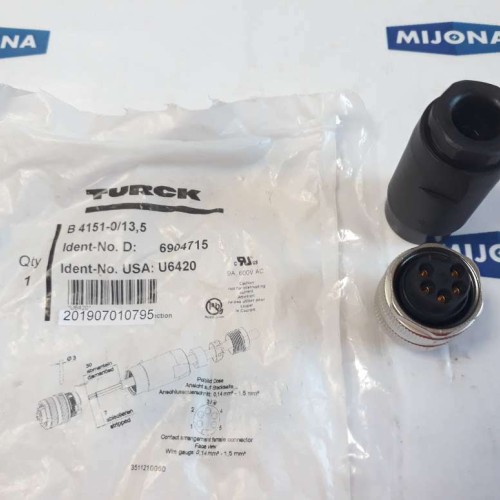 Turck BS 4151 0 13 5 IDENT NO. 6904715 U6420 5Pin Wire able Field Connector