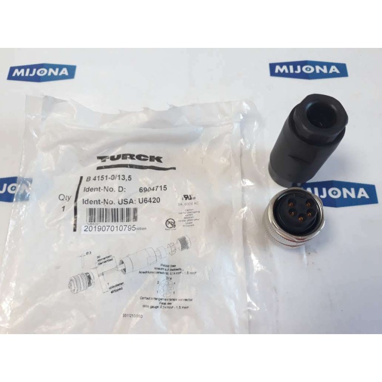 Turck BS 4151 0 13 5 IDENT NO. 6904715 U6420 5Pin Wire able Field Connector